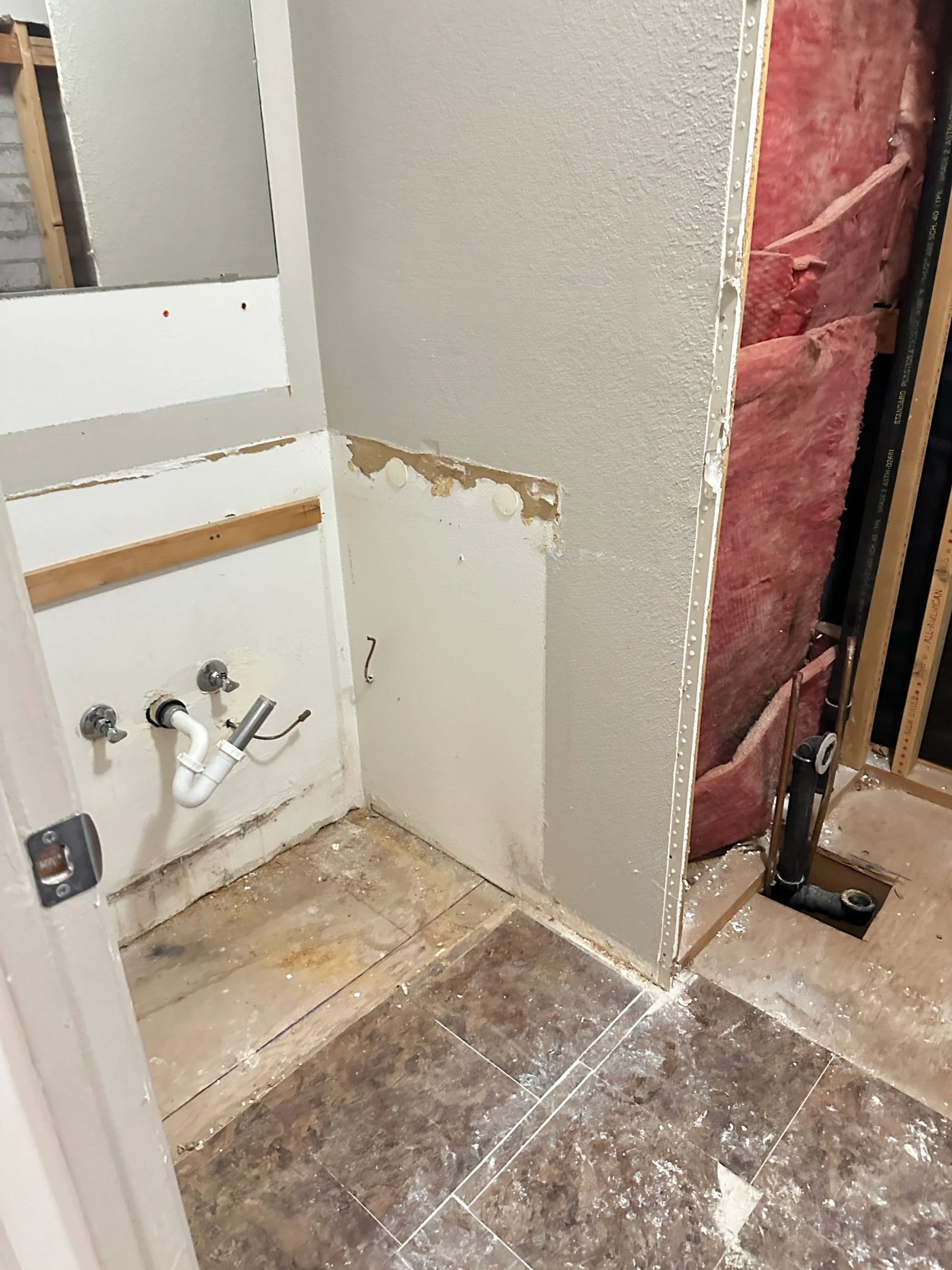 Bathroom stripped to the studs during renovation